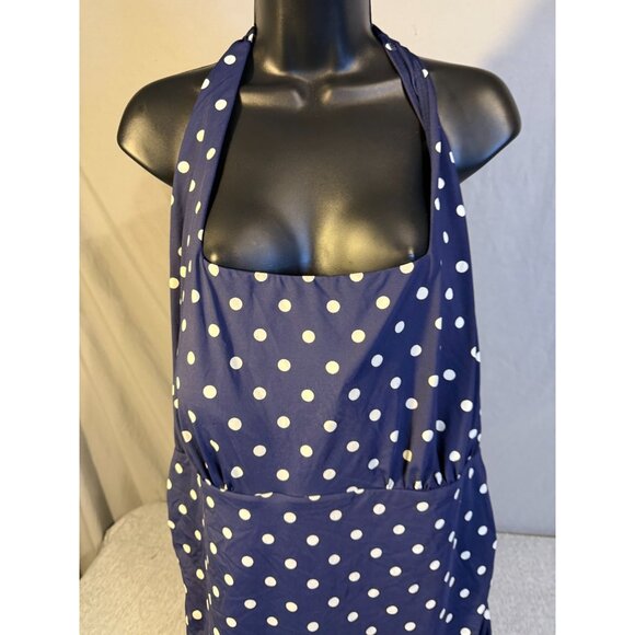 Lands End Womens Plus 22W 3X Swimsuit Top Tankini Navy Polka Dot Retro Halter - Picture 2 of 4
